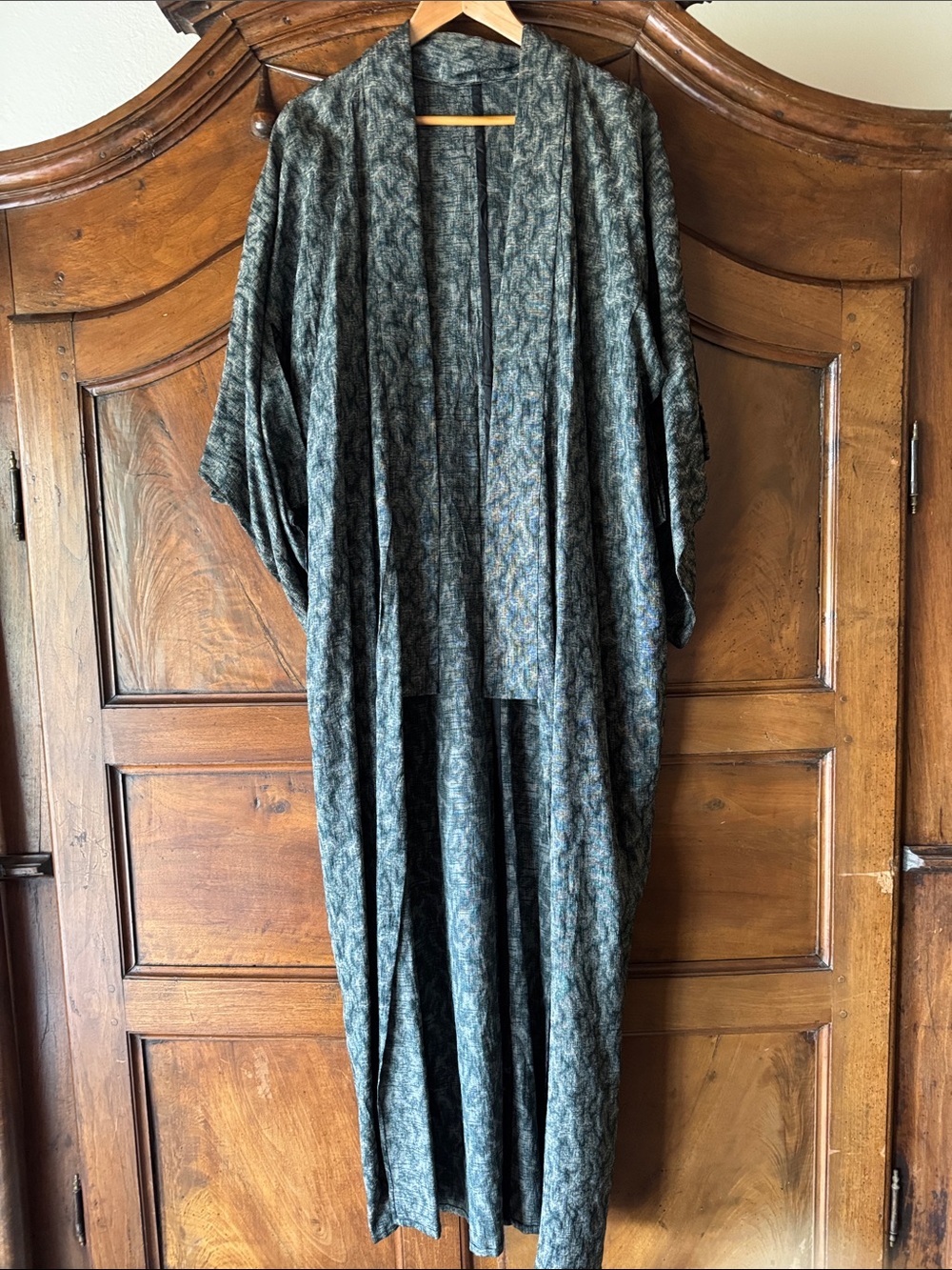 Long Open Kimono Robe in Deep Teal Heather